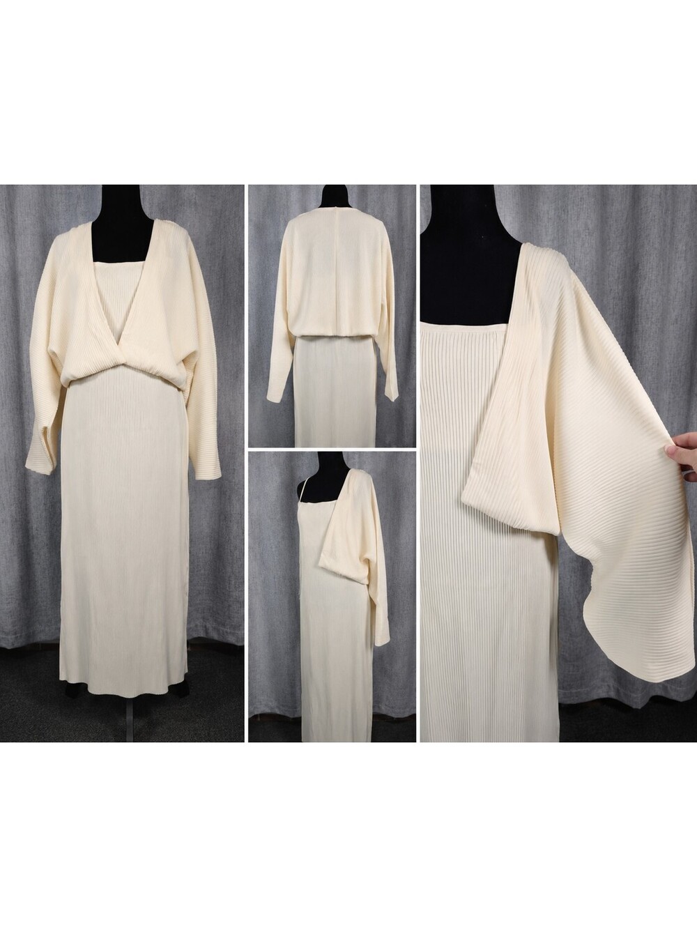 ASTR The Label Medium Cream Pleated Midi Dress Cardigan 2 Piece Set NWT